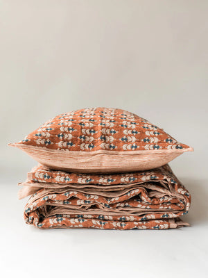 Blossom Block Print Quilt in Rust