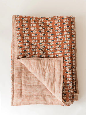 Blossom Block Print Quilt in Rust